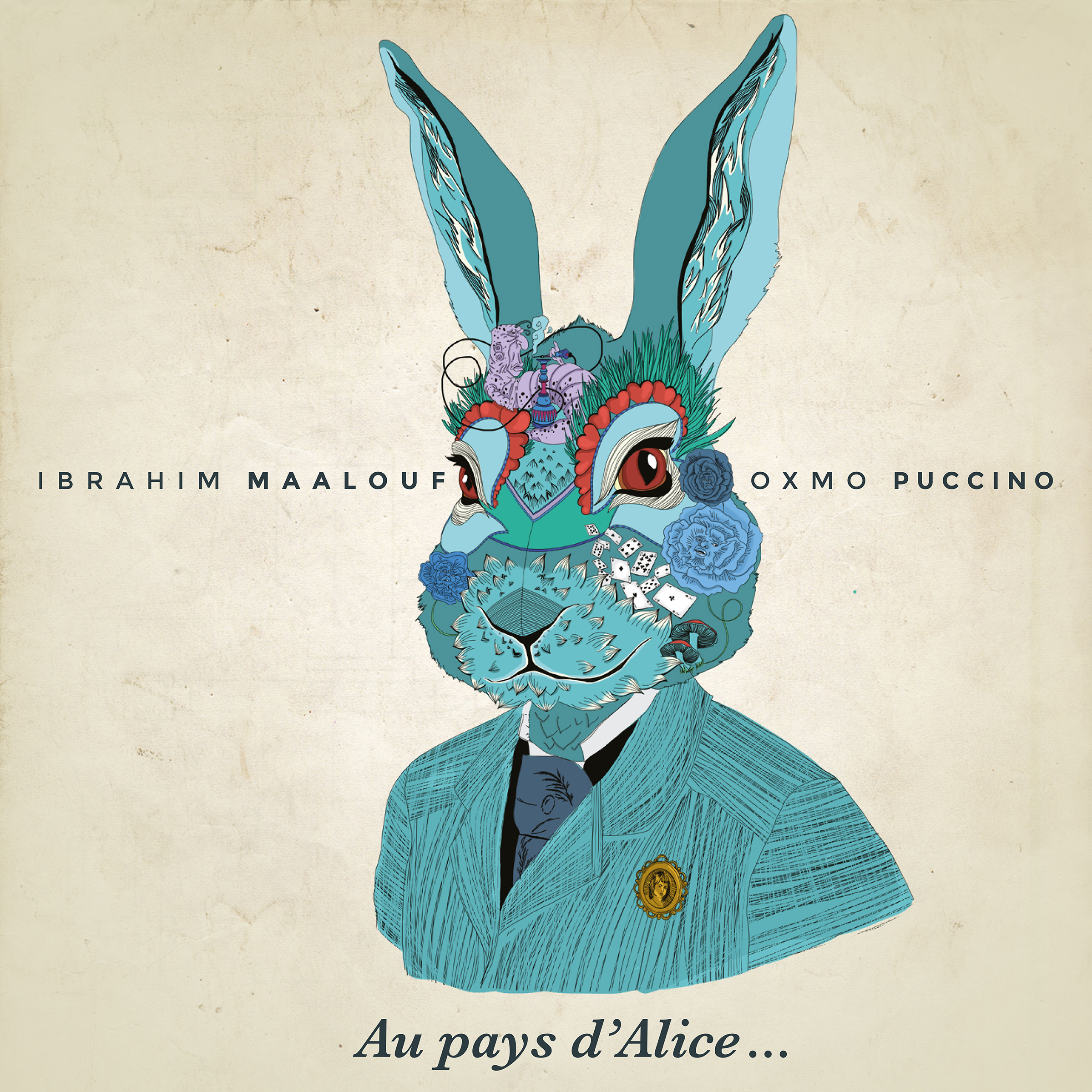 Cover de l'album collaboratif entre Oxmo Puccino et le trompettiste Ibrahim Maalouf Au Pays d'Alice